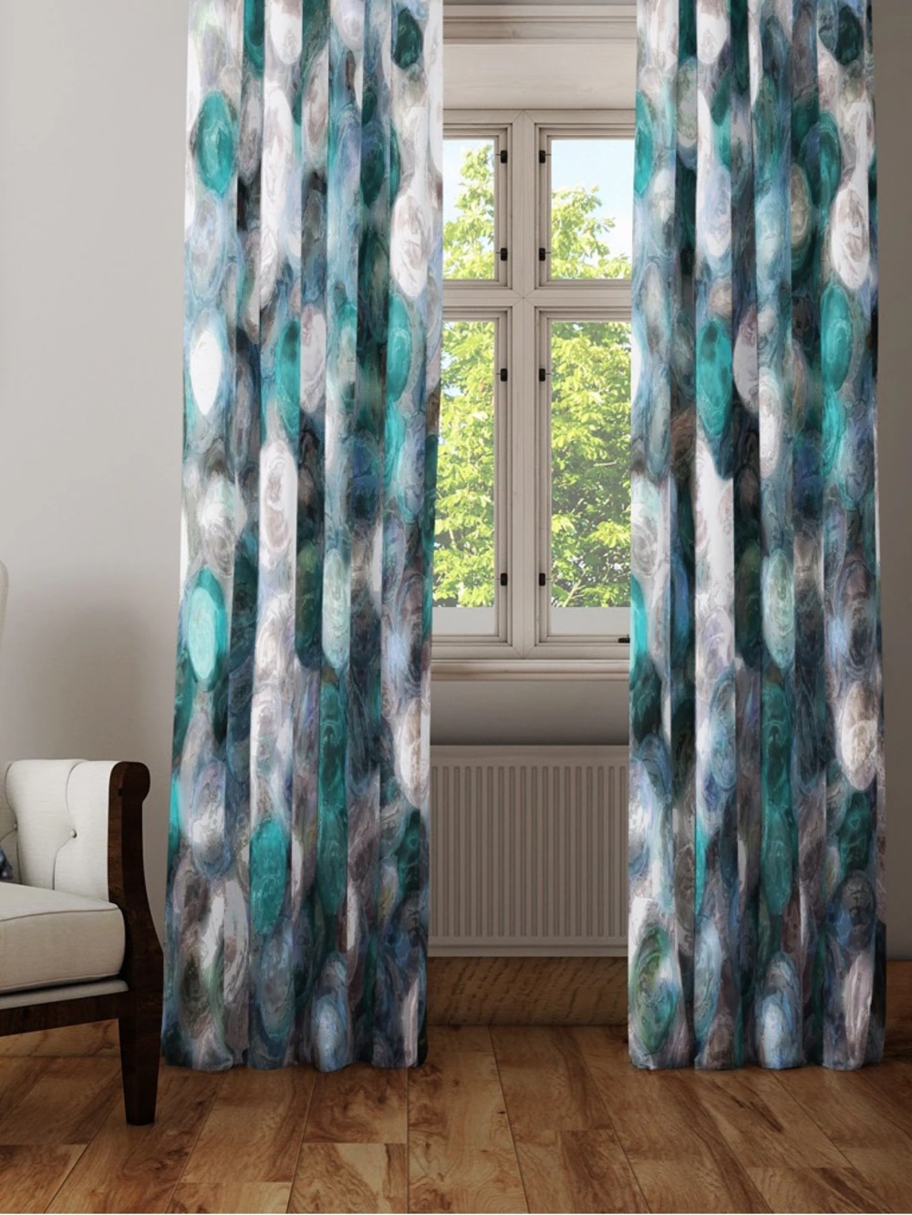 Wayfair Blue Green Watercolor Abstract Curtain Panels 82 Inch Rod Pocket Curtain
